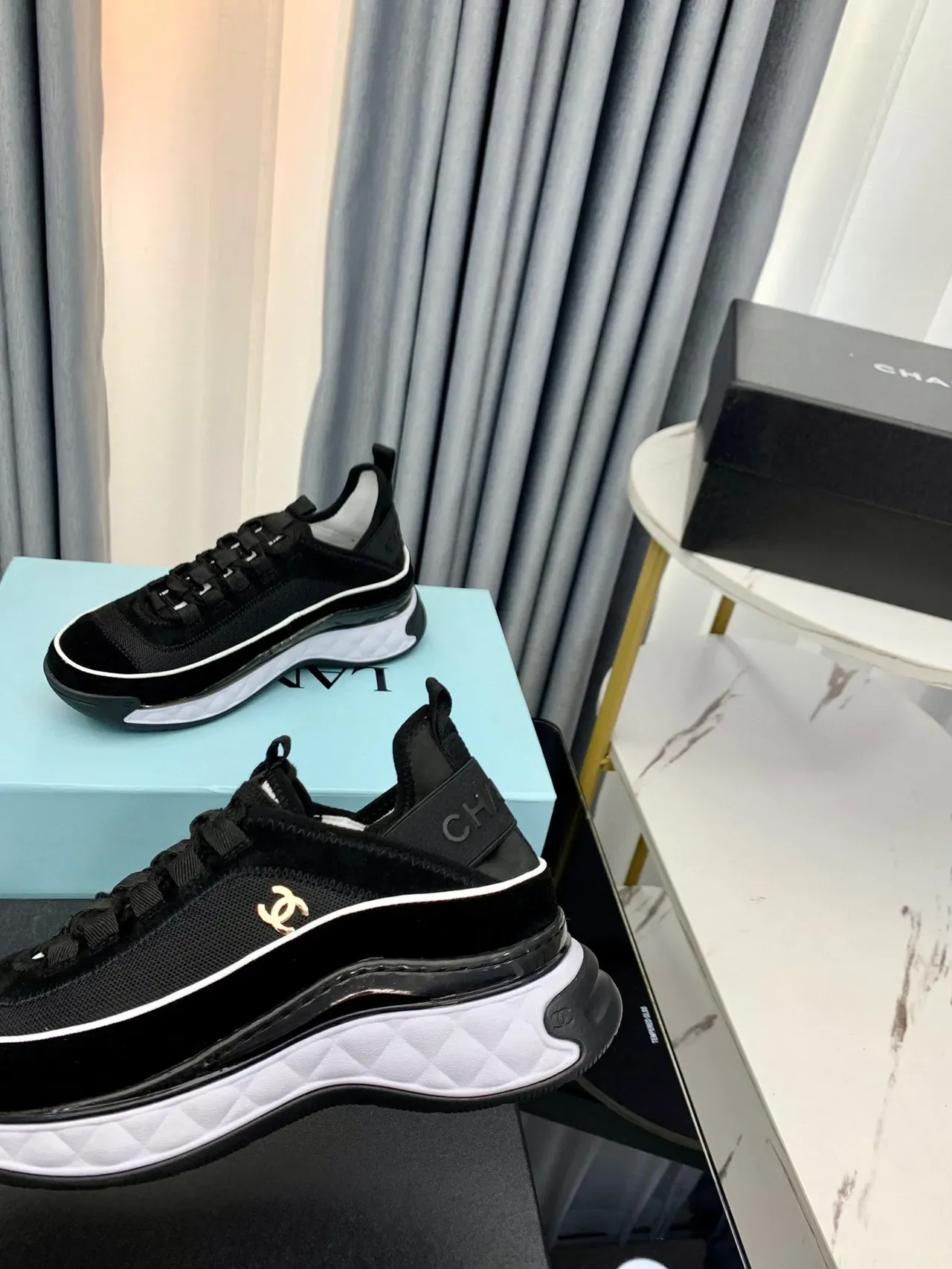 Chanel Black White Quilted Midsole Mesh-Suede Upper Chunky Sneakers 6