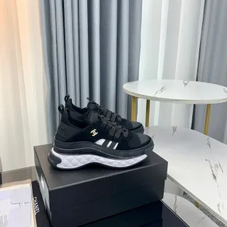 Chanel Black White Quilted Midsole Suede And Mesh Upper Chunky Sneakers