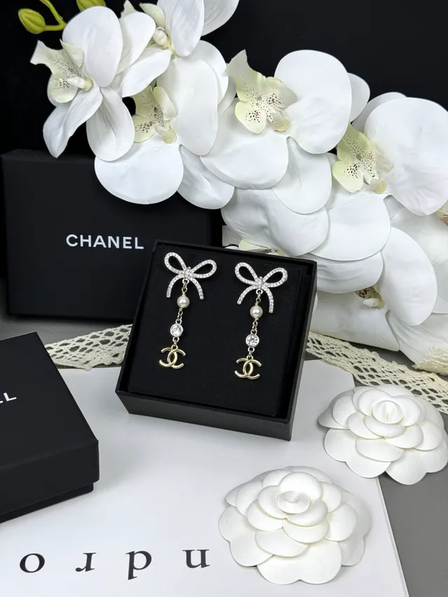 Chanel Bow and CC Pearl Drop Earrings 3