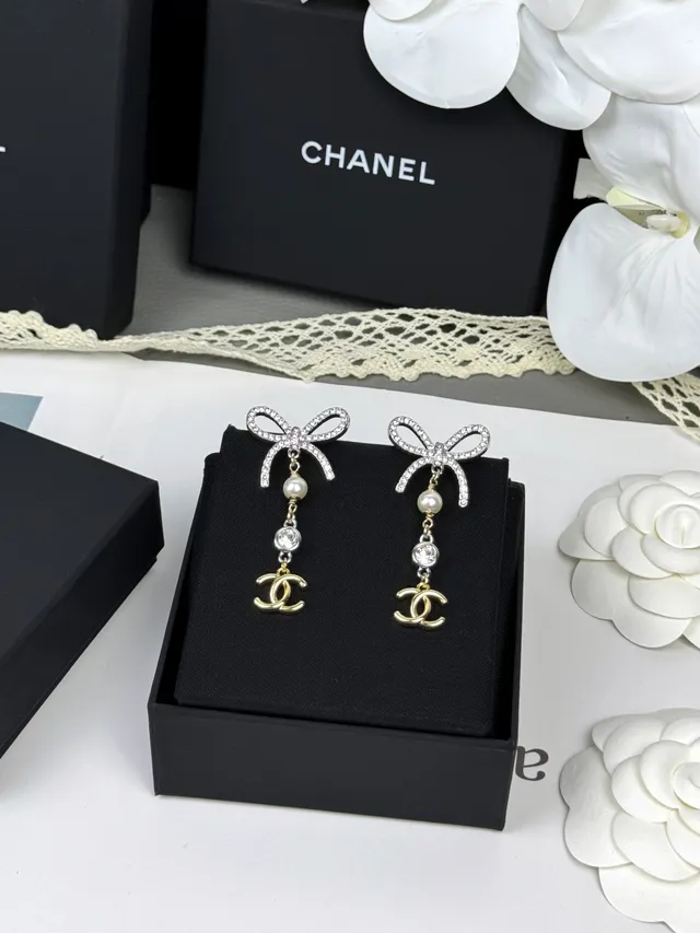 Chanel Bow and CC Pearl Drop Earrings 4