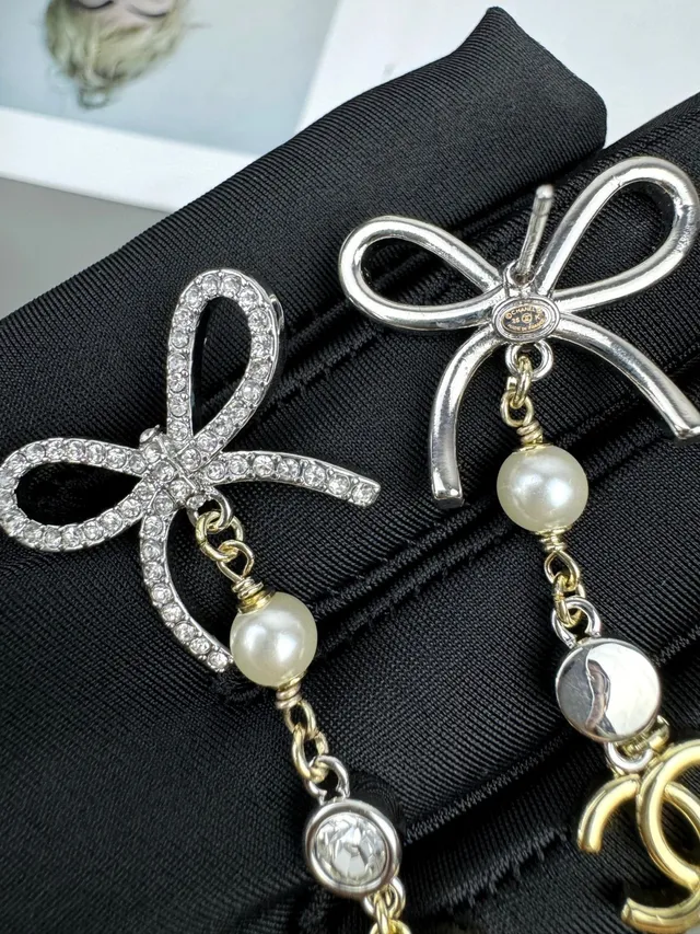 Chanel Bow and CC Pearl Drop Earrings 6