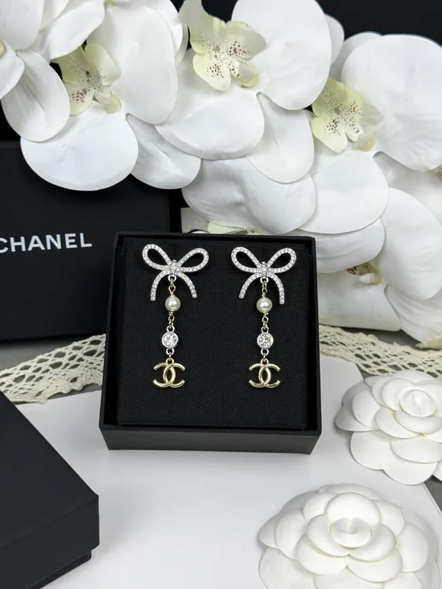 Chanel Bow and CC Pearl Drop Earrings 8