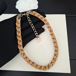 Chanel Braided Leather and Gold-Tone Chain Necklace