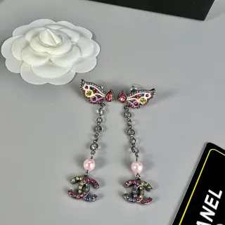 Chanel 蝴蝶 多色粉色 花纹 链条 垂坠耳环