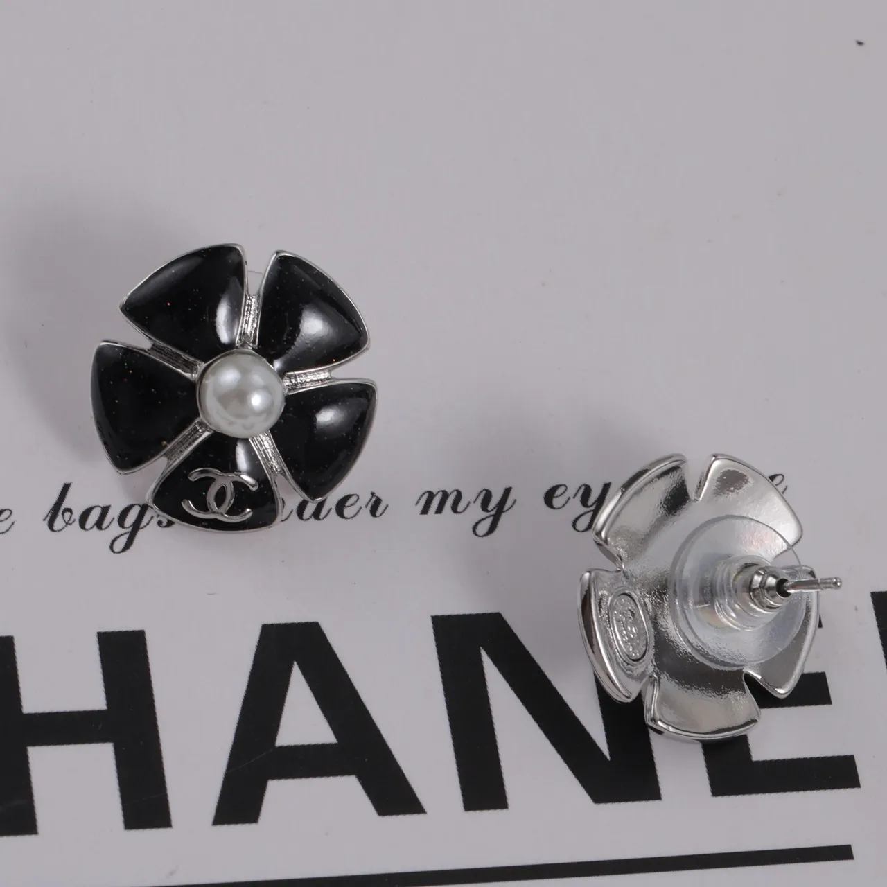 Chanel Camellia Black Gold Flower-Shaped Enamel Petals Earrings 3