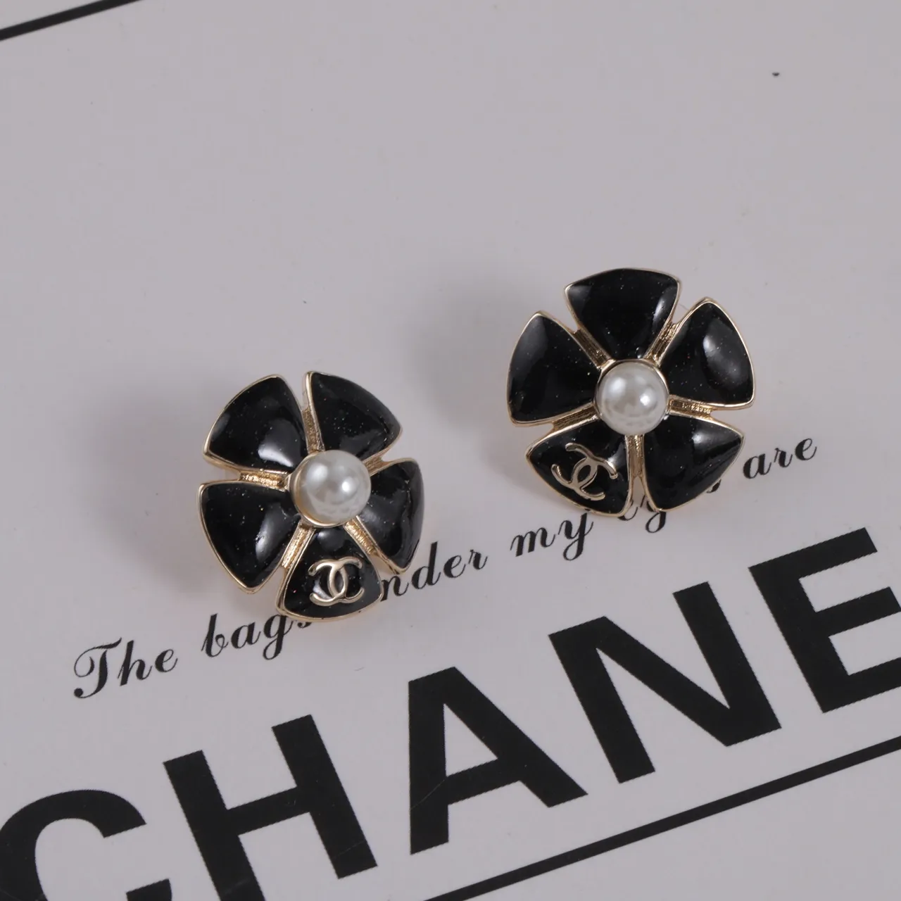 Chanel Camellia Black Gold Flower-Shaped Enamel Petals Earrings 6
