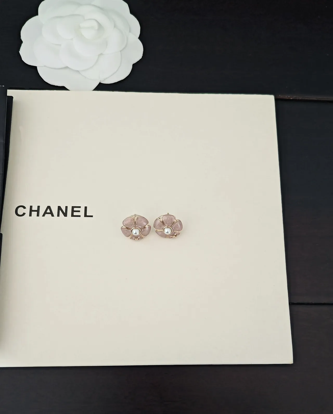 Chanel Camellia Flower Pearl Stud Earrings 5