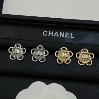 Chanel Camellia Silver Gold Flower-Shaped Metal-and-Resin Earrings