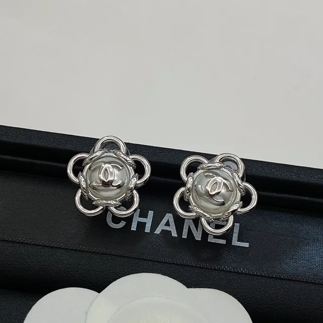 Chanel Camellia Silver Gold Flower-Shaped Metal-and-Resin Earrings 2