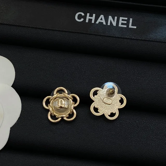 Chanel Camellia Silver Gold Flower-Shaped Metal-and-Resin Earrings 3