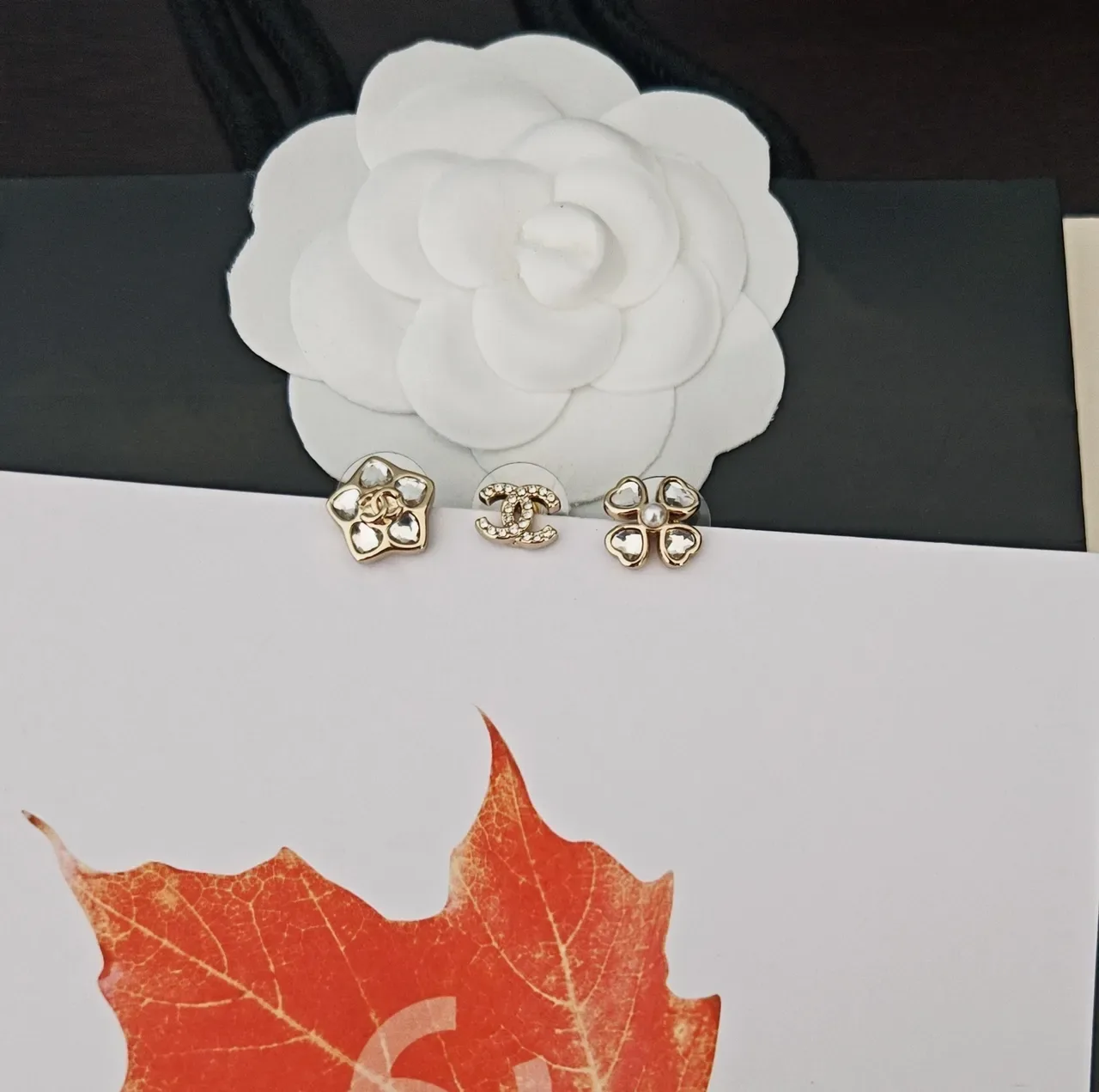 Chanel CC and Camellia Crystal Stud Earrings 3