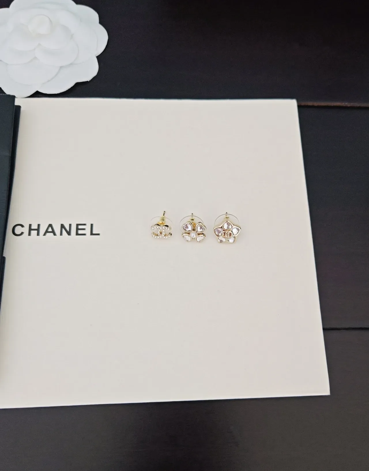 Chanel CC and Camellia Crystal Stud Earrings 4