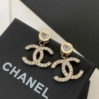 Chanel CC Heart Crystal Gold-Tone Dangling Earrings