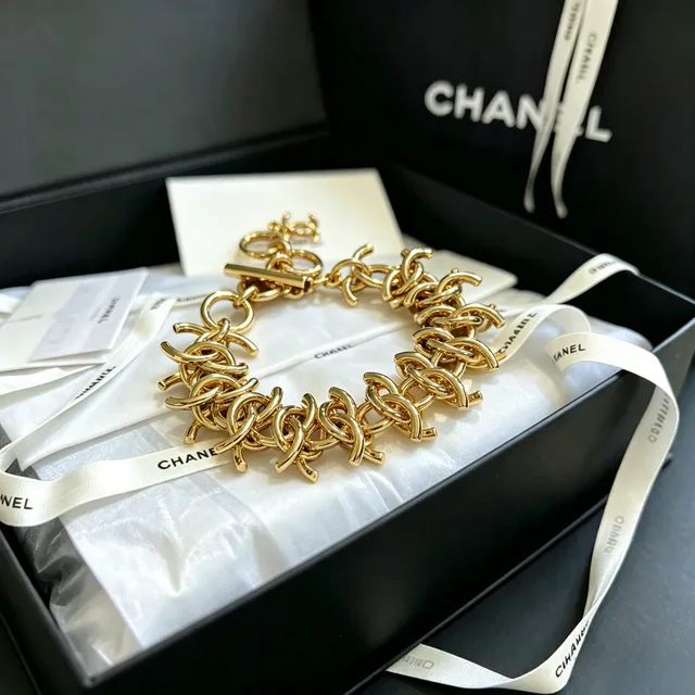 Chanel CC Link Multi-Row Gold-Tone Chain Bracelet 7