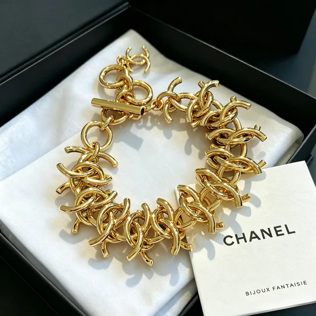 Chanel CC Link Multi-Row Gold-Tone Chain Bracelet 8