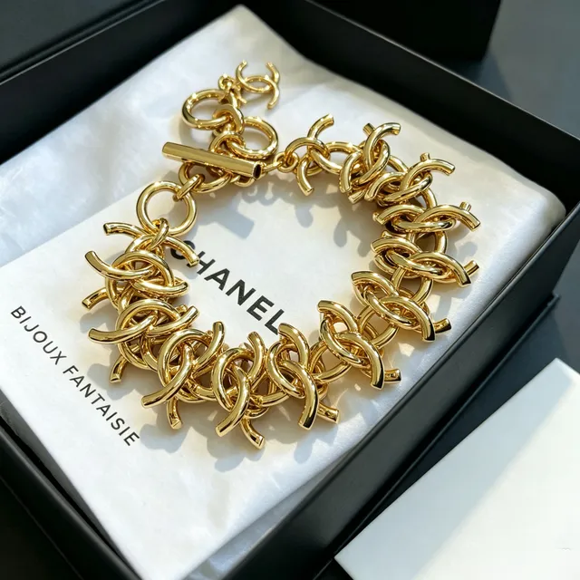 Chanel CC Link Multi-Row Gold-Tone Chain Bracelet 9