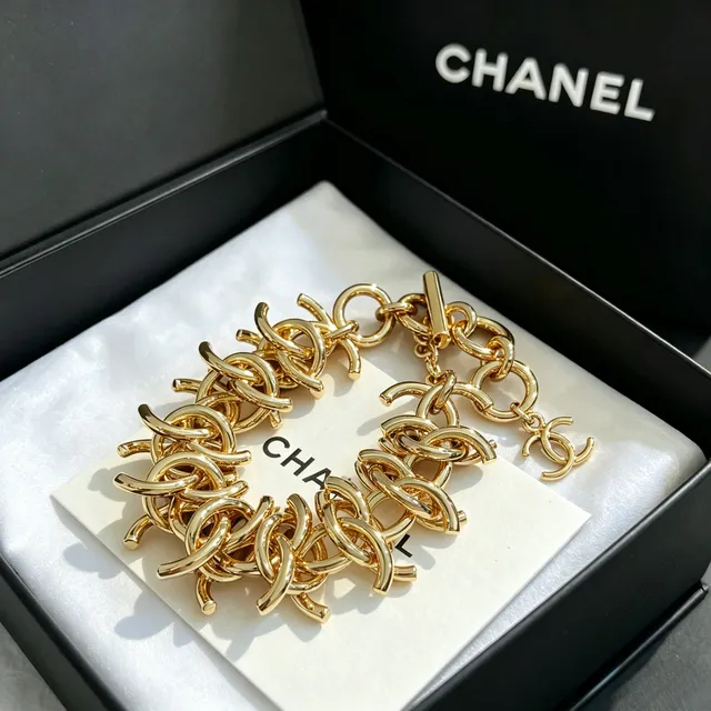 Chanel CC Link Multi-Row Gold-Tone Chain Bracelet 10