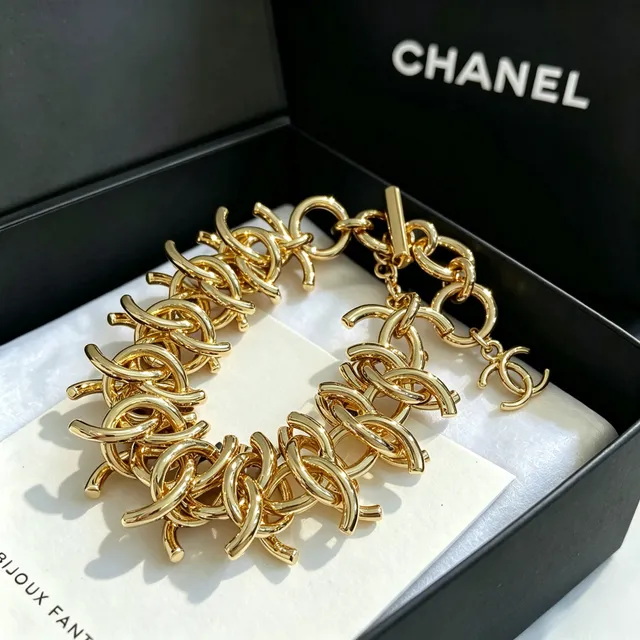 Chanel CC Link Multi-Row Gold-Tone Chain Bracelet 11