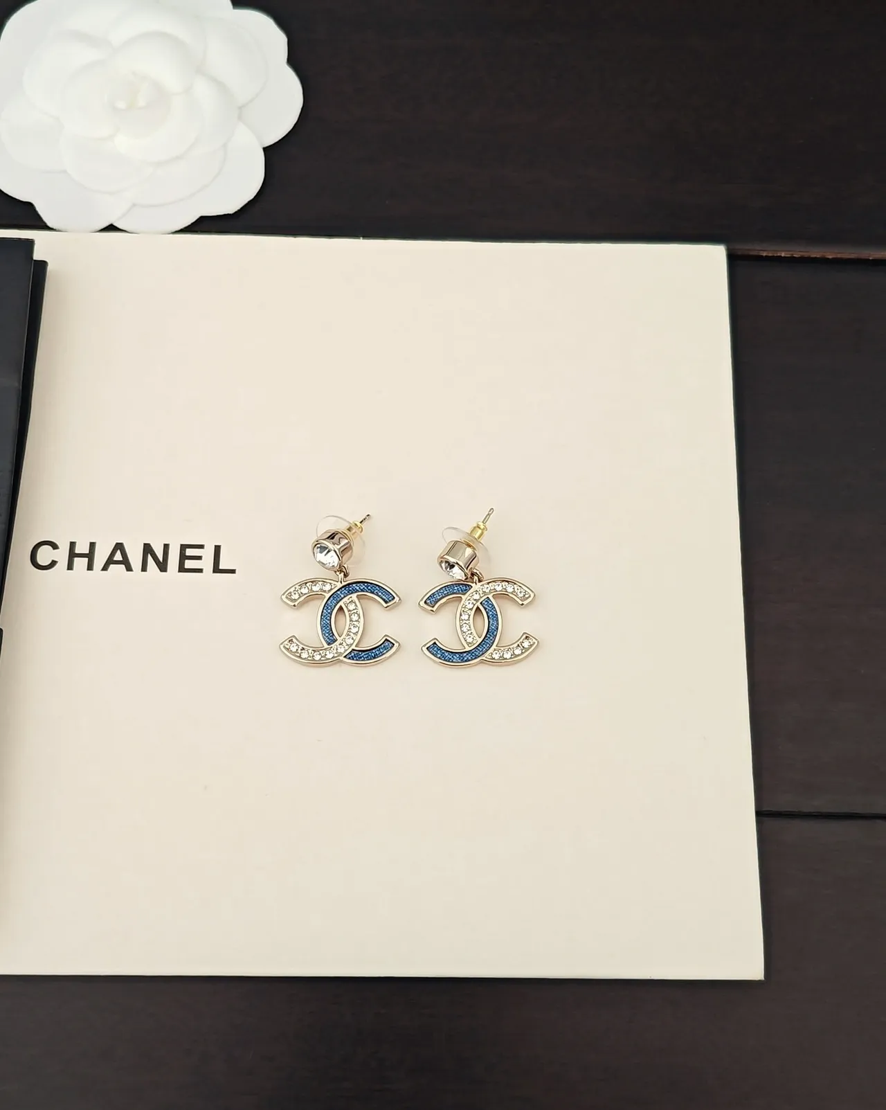 Chanel CC Logo Blue Enamel and Crystal Earrings 2