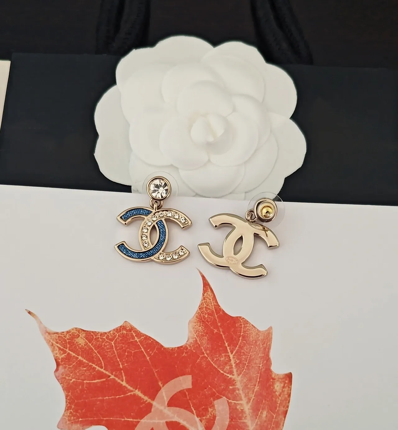 Chanel CC Logo Blue Enamel and Crystal Earrings 3