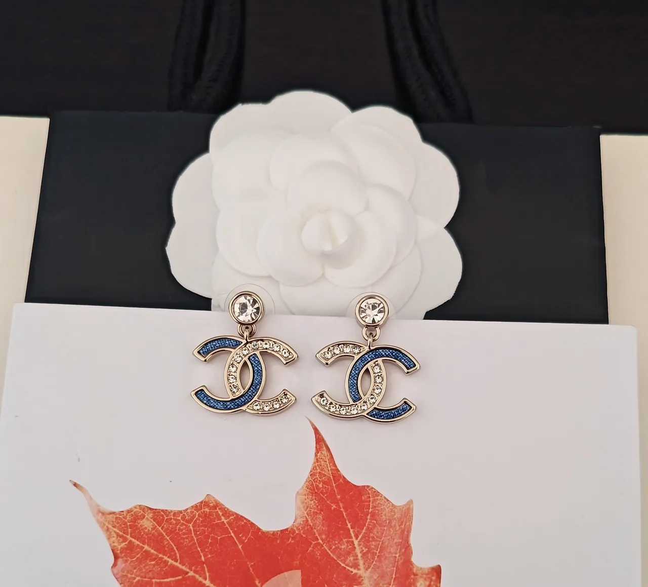Chanel CC Logo Blue Enamel and Crystal Earrings 4