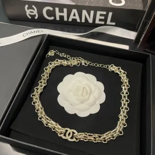 Chanel CC Logo Chain Necklace Silver-Toned Crystal-Embellished Necklaces