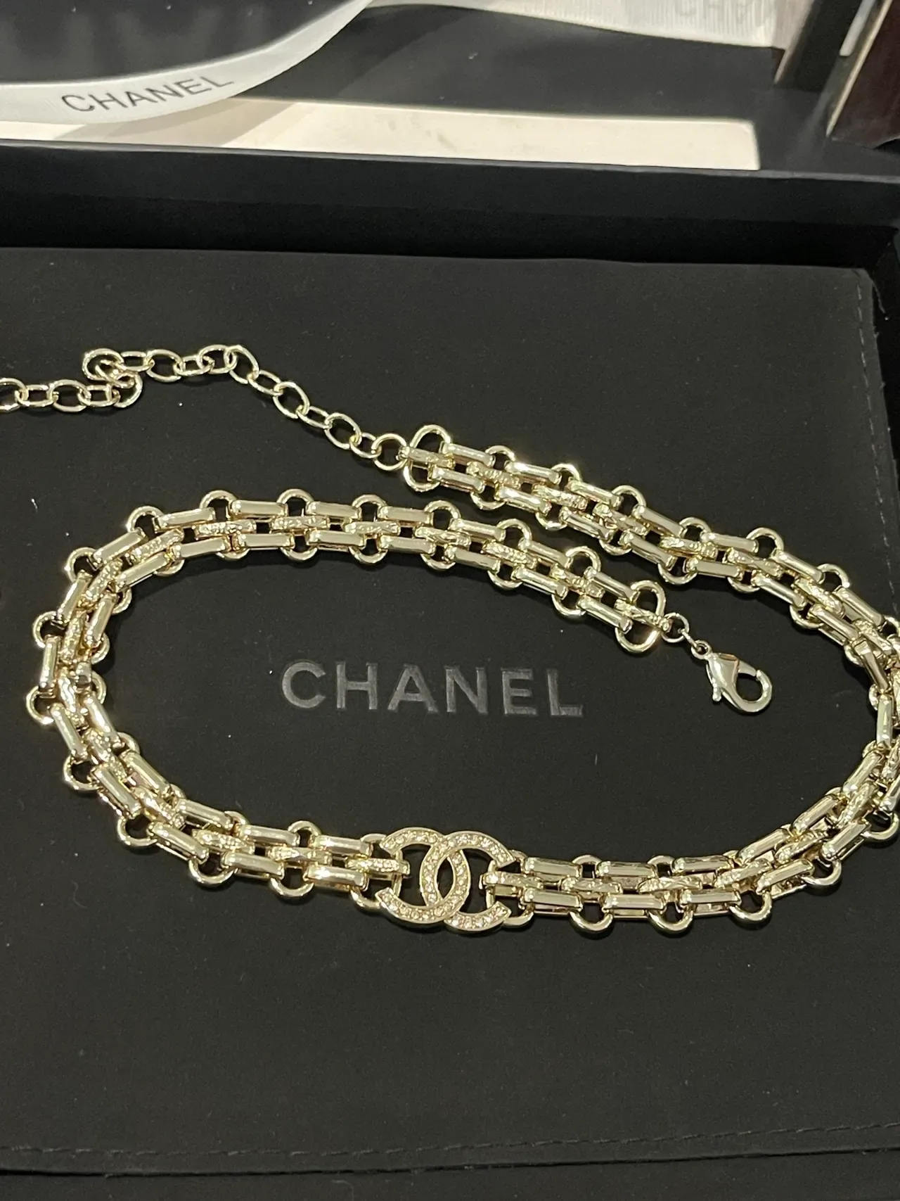 Chanel CC Logo Chain Necklace Silver-Toned Crystal-Embellished Necklaces 3