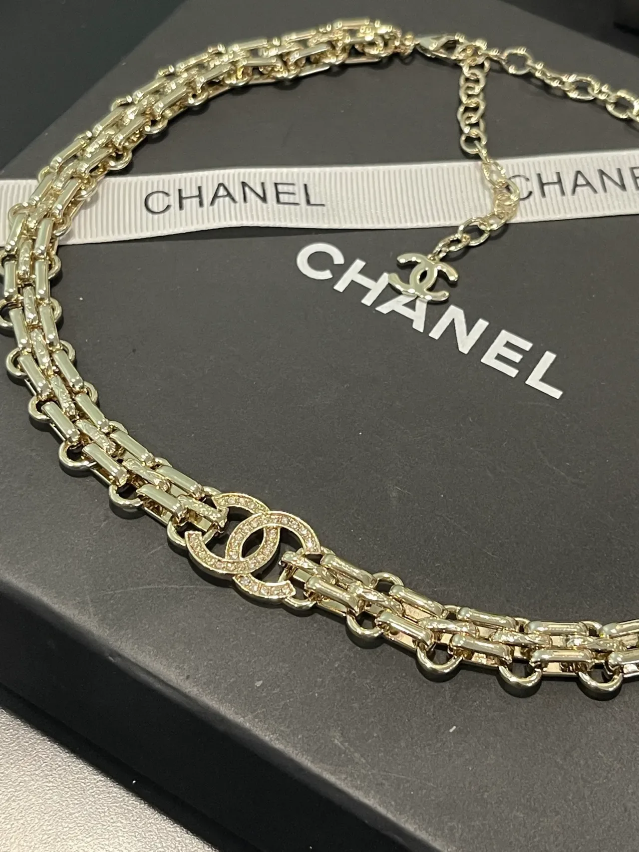 Chanel CC Logo Chain Necklace Silver-Toned Crystal-Embellished Necklaces 6