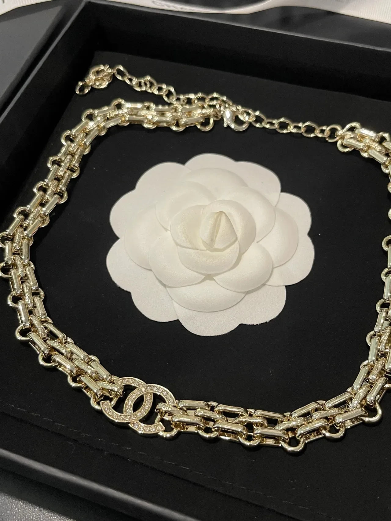 Chanel CC Logo Chain Necklace Silver-Toned Crystal-Embellished Necklaces 9