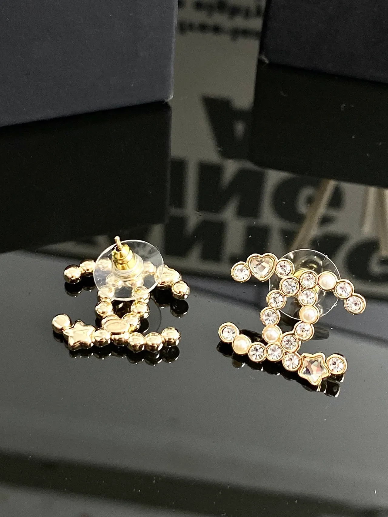 Chanel CC Logo Crystal and Pearl Stud Earrings 2