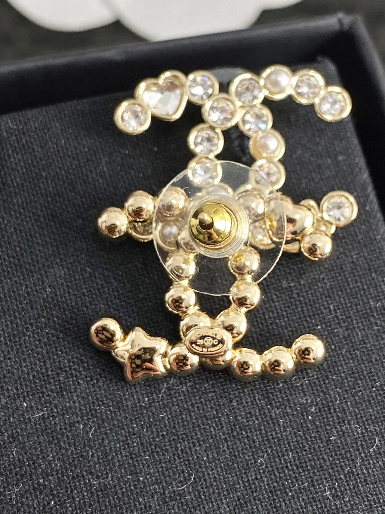 Chanel CC Logo Crystal and Pearl Stud Earrings 4