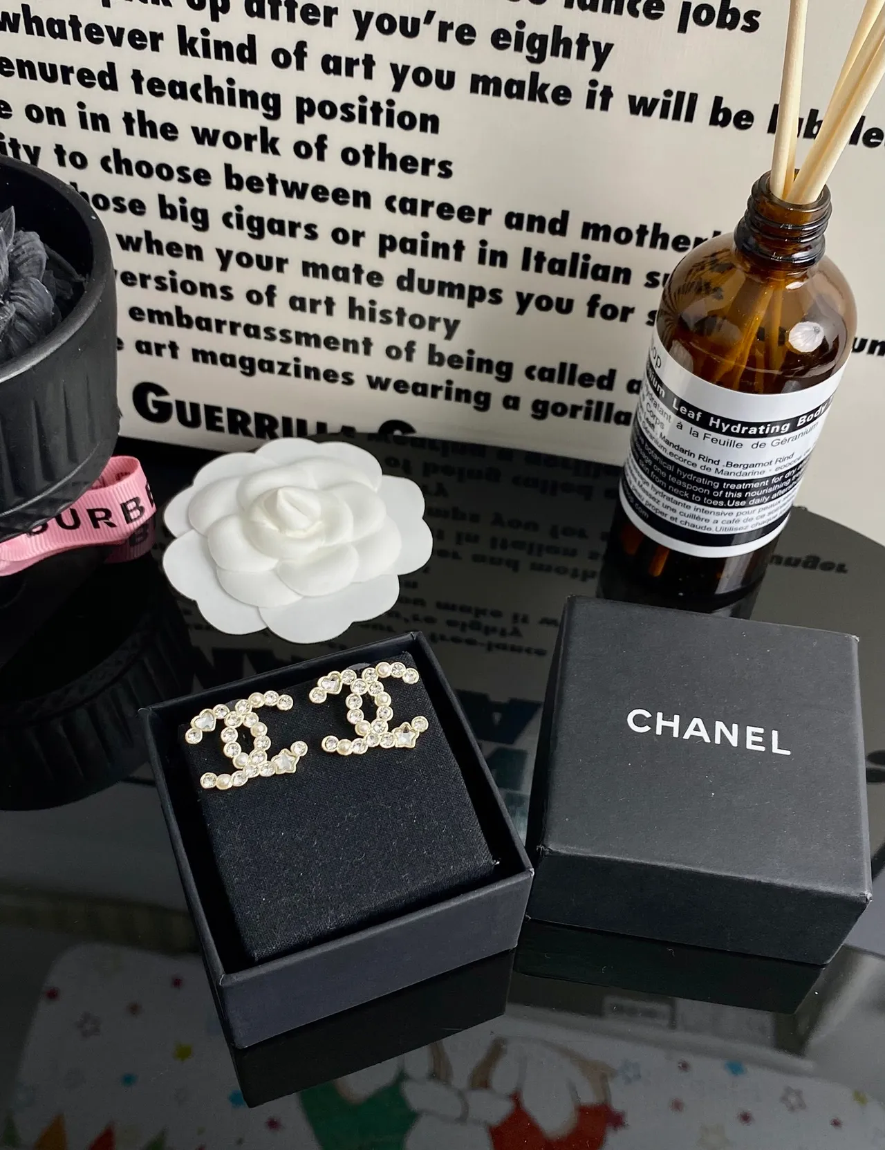 Chanel CC Logo Crystal and Pearl Stud Earrings 6