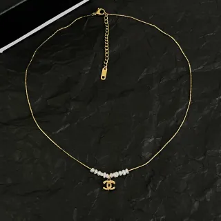 Chanel CC Logo Pearl Bead Gold-Tone Necklace