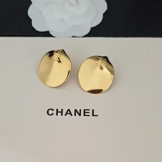 Chanel CC Logo Stud Gold Oval Earrings