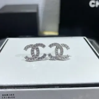 Chanel CC Logo Stud Silver Transparent Pavé-Set Crystals Interlocking Earrings