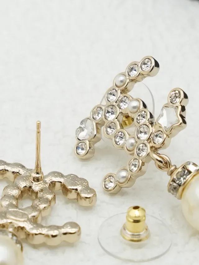 Chanel CC Pearl Crystal Drop Earrings 2