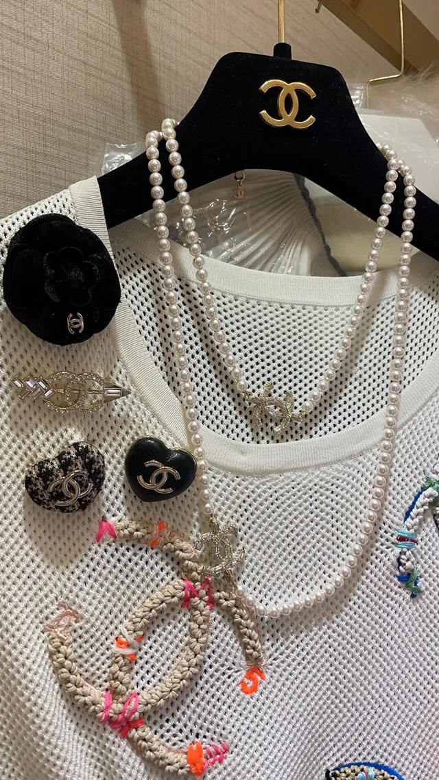 Chanel CC Pearl Necklace White Gold Double-Strand Crystal-Embellished Logo Necklace 3