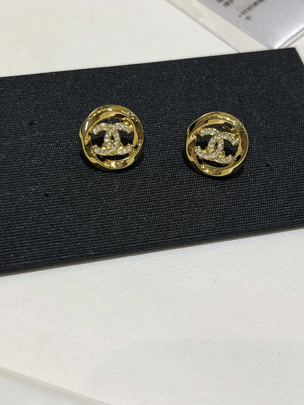 Chanel CC Stud Gold Black Circular Metal Earrings 2