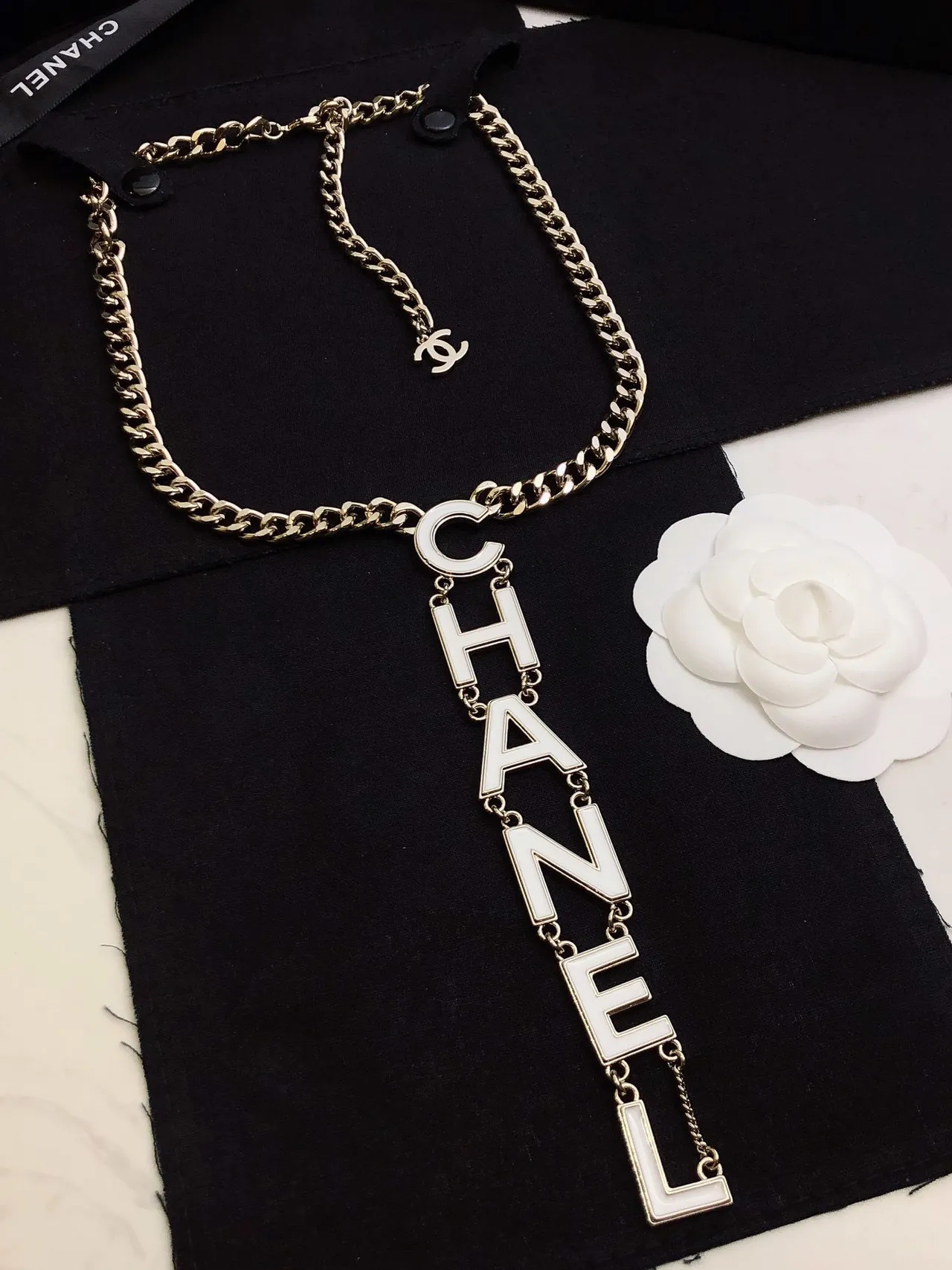 Chanel CHANEL Vertical Logo Pendant Necklace 4