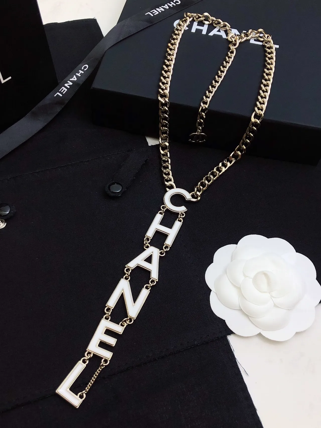 Chanel CHANEL Vertical Logo Pendant Necklace 9