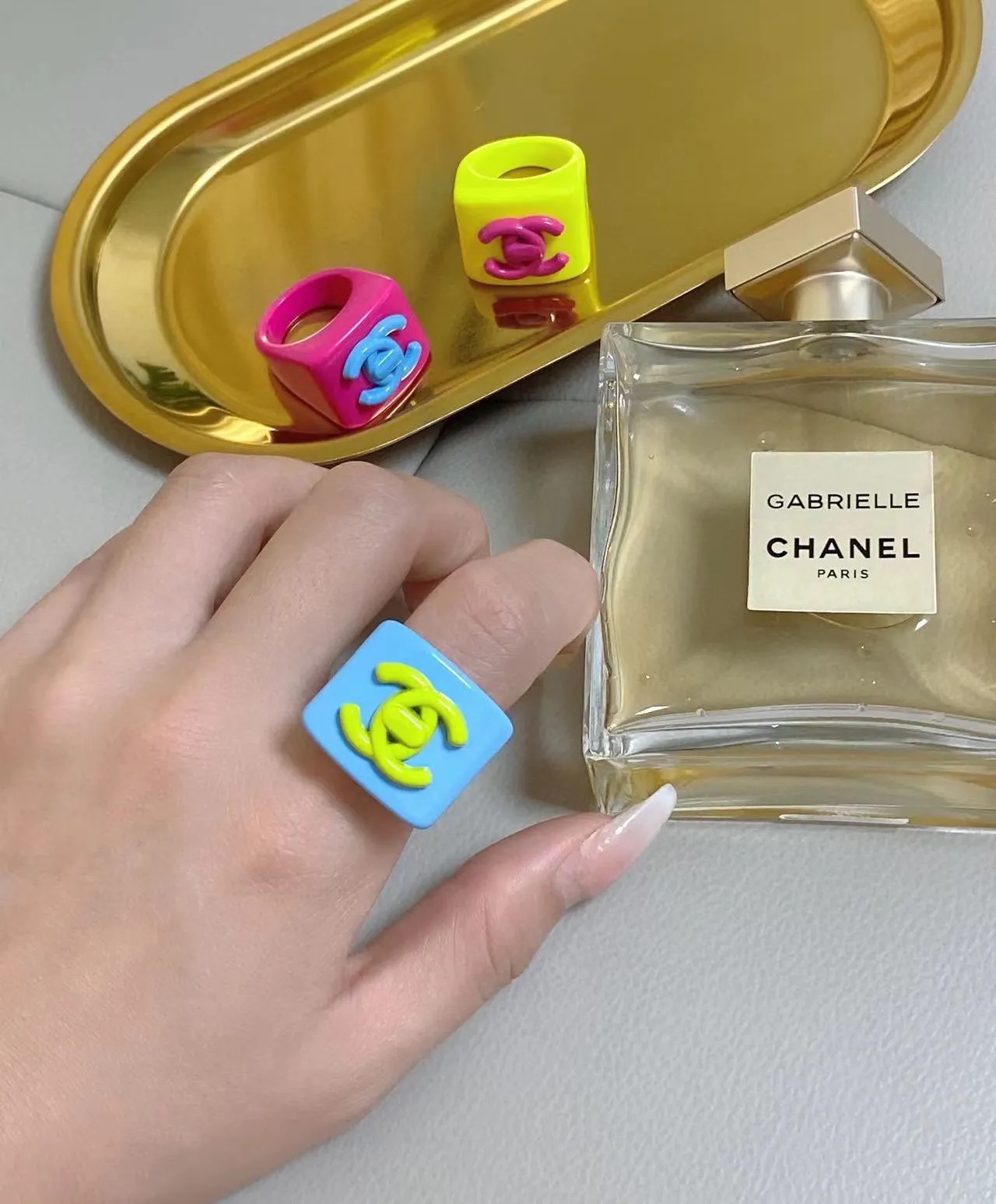 Chanel Chunky Resin Square Ring Multicolor Bold CC Logo Rings 1