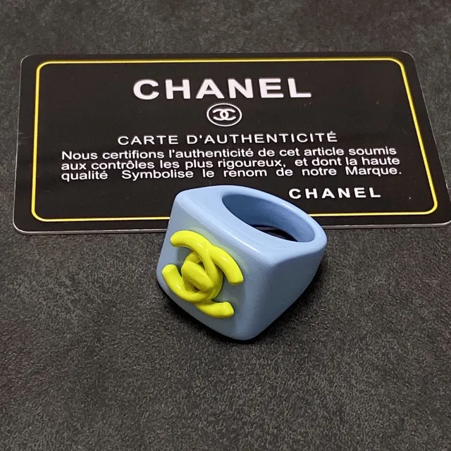 Chanel Chunky Resin Square Ring Multicolor Bold CC Logo Rings 2