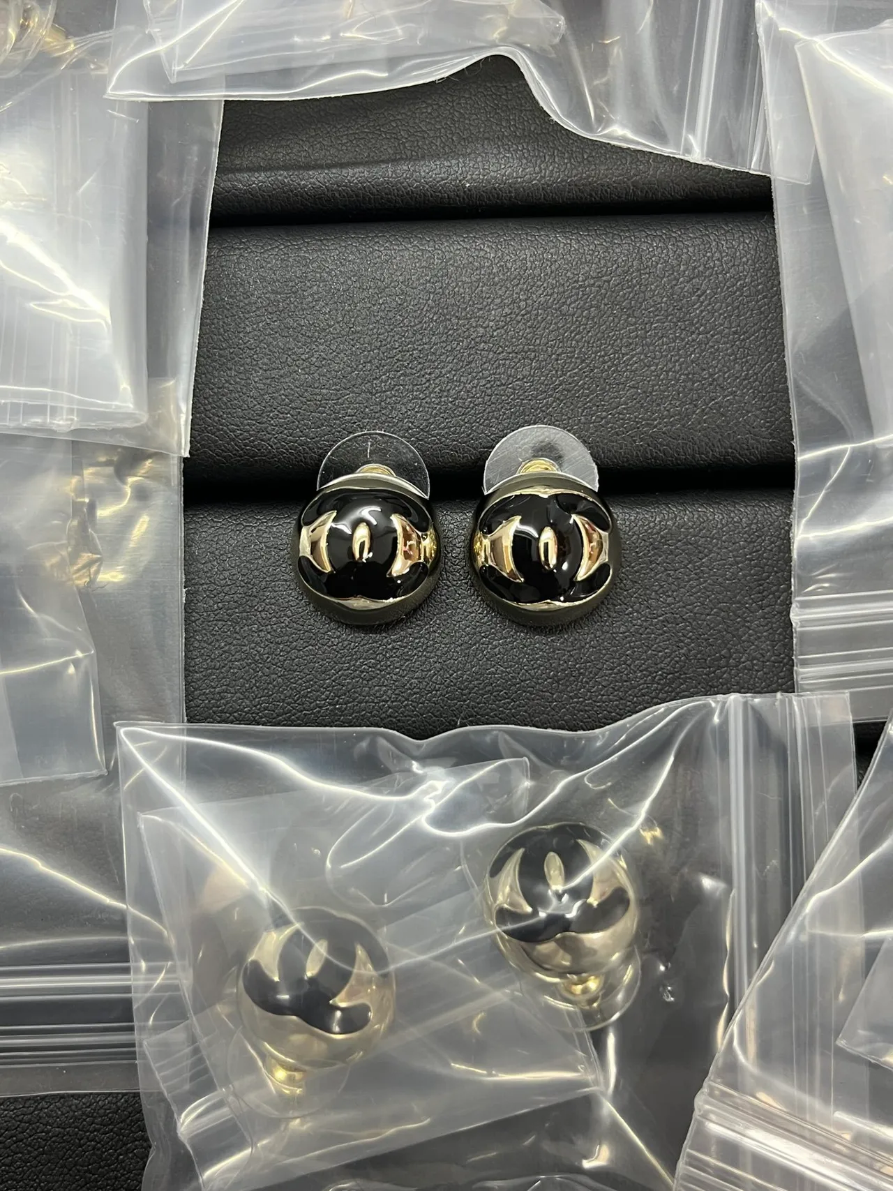 Chanel Classic CC Stud Pink Gold Round Enamel Face Earrings 3