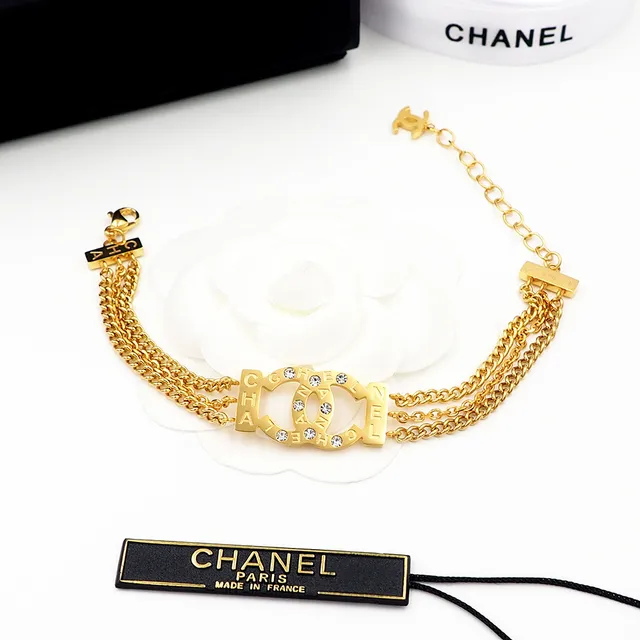 Chanel Classic Double C Crystal Gold-Tone Triple Chain Bracelet 3