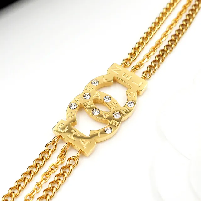 Chanel Classic Double C Crystal Gold-Tone Triple Chain Bracelet 4