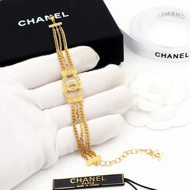 Chanel Classic Double C Crystal Gold-Tone Triple Chain Bracelet 5