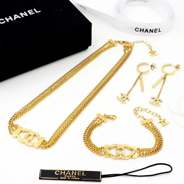 Chanel Classic Double C Crystal Gold-Tone Triple Chain Bracelet 6
