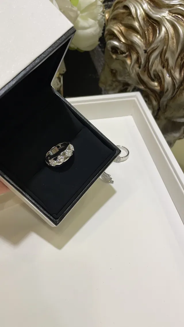 Chanel Coco Crush Quilted Diamond Pavé Wide Band Ring 5