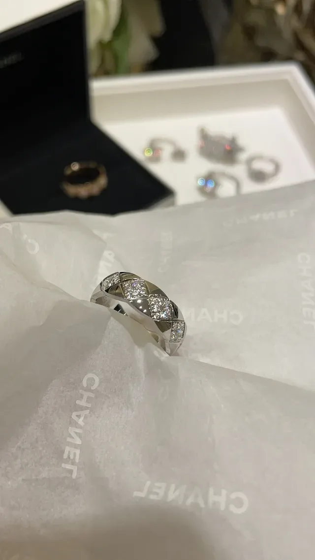 Chanel Coco Crush Quilted Diamond Pavé Wide Band Ring 6