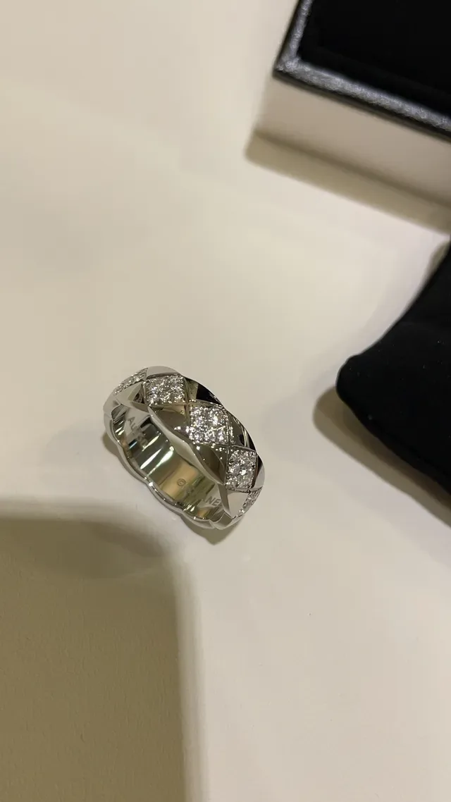 Chanel Coco Crush Quilted Diamond Pavé Wide Band Ring 7